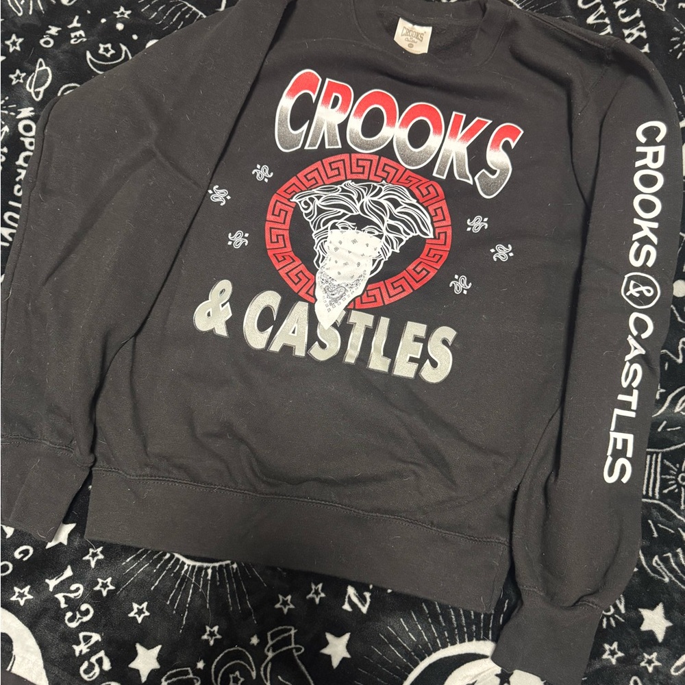 Crooks & Castles Black and Red Graphic Crewneck Sweater